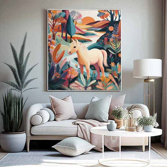 Dopamine Nursery Pony Print – Vibrant Horse Wall Art for Kids Room (Digital Download)