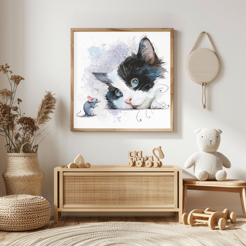 Watercolor Tuxedo Kitten Print, Blue Eyes, Nursery Wall Art (Digital Download)