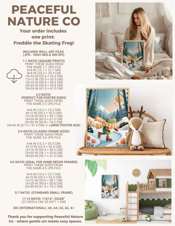 Freddie Skating Frog Nursery Art | Winter Woodland Storybook Print (Digital Download)