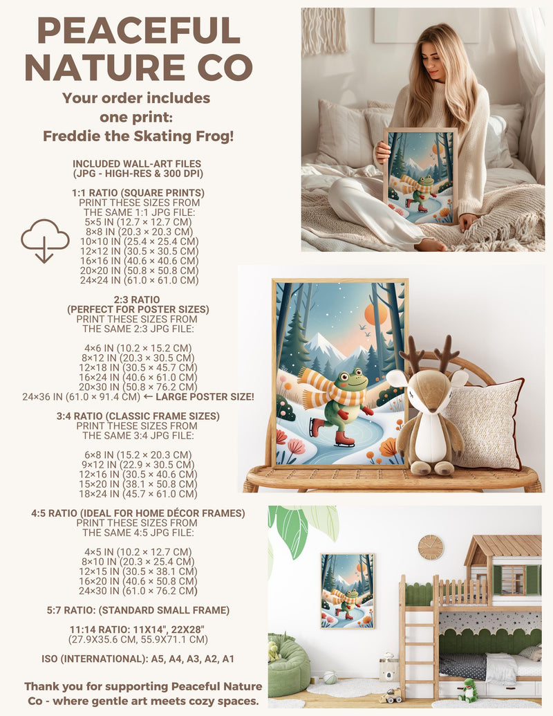 Freddie Skating Frog Nursery Art | Winter Woodland Storybook Print (Digital Download)