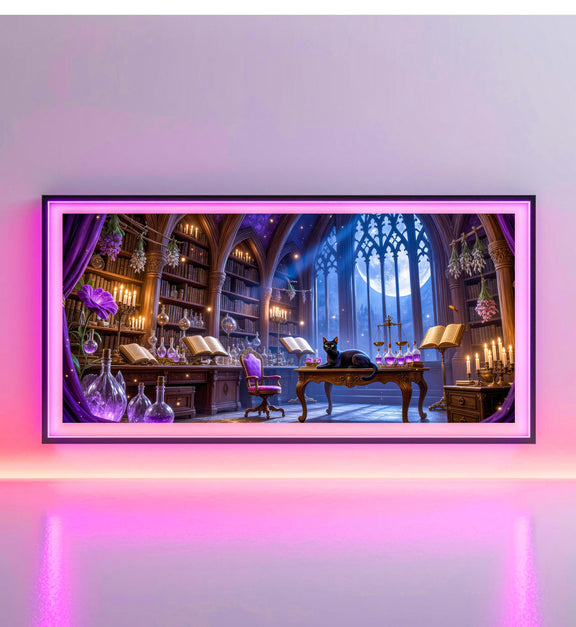 Black Cat Witch Study Art | Gothic Library Fantasy TV Artwork (4K Digital Download)