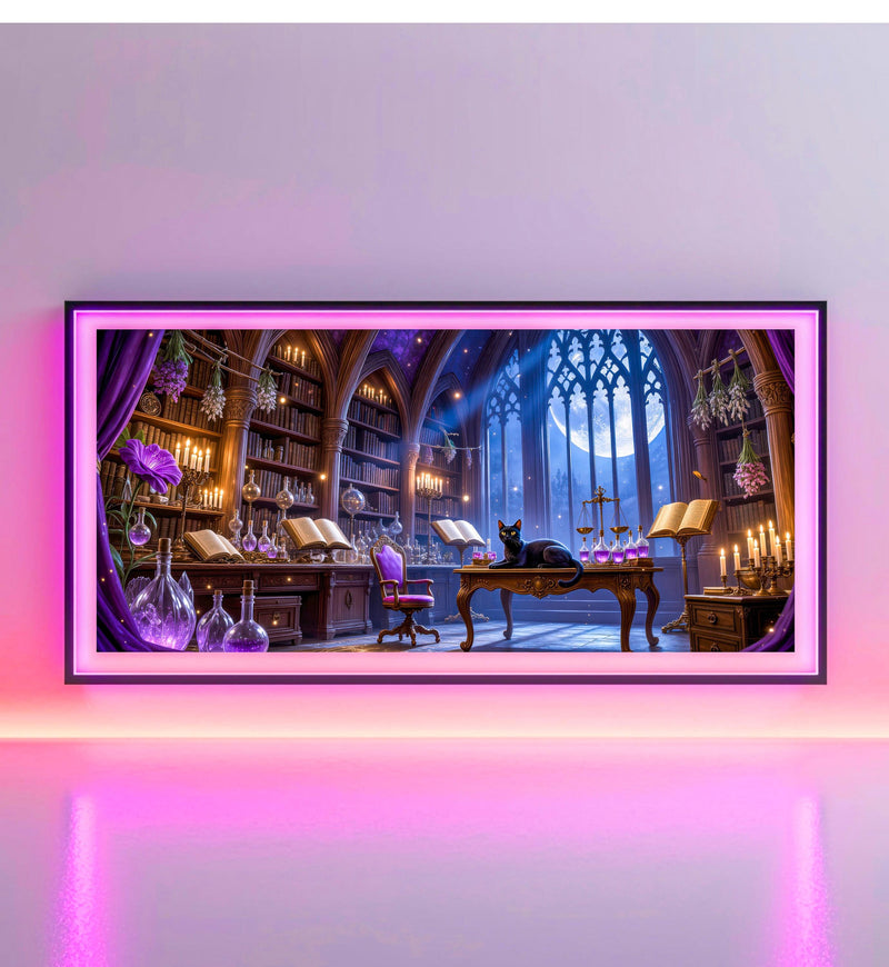 Black Cat Witch Study Art | Gothic Library Fantasy TV Artwork (4K Digital Download)