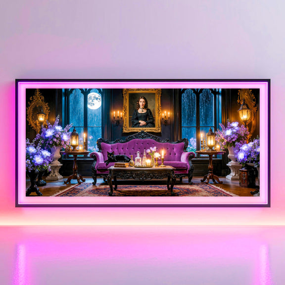 Black Cat Gothic Parlor Art | Moonlit Victorian TV Artwork (Digital Download)