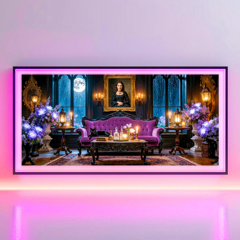 Black Cat Gothic Parlor Art | Moonlit Victorian TV Artwork (Digital Download)