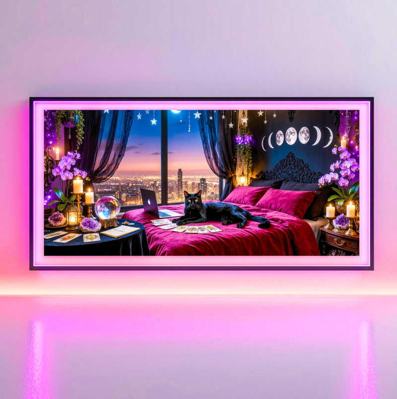 Black Cat Witchcore Frame TV Art | Moonlit Gothic Celestial Bedroom (Digital Download)