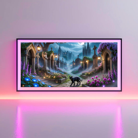 Gothic Cemetery Black Cat Art | Moonlit Graveyard TV Display (Digital Download)