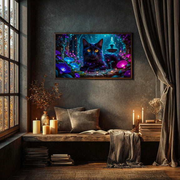 Enchanted Garden Black Cat Art | Fantasy 4K TV Display (Digital Download)
