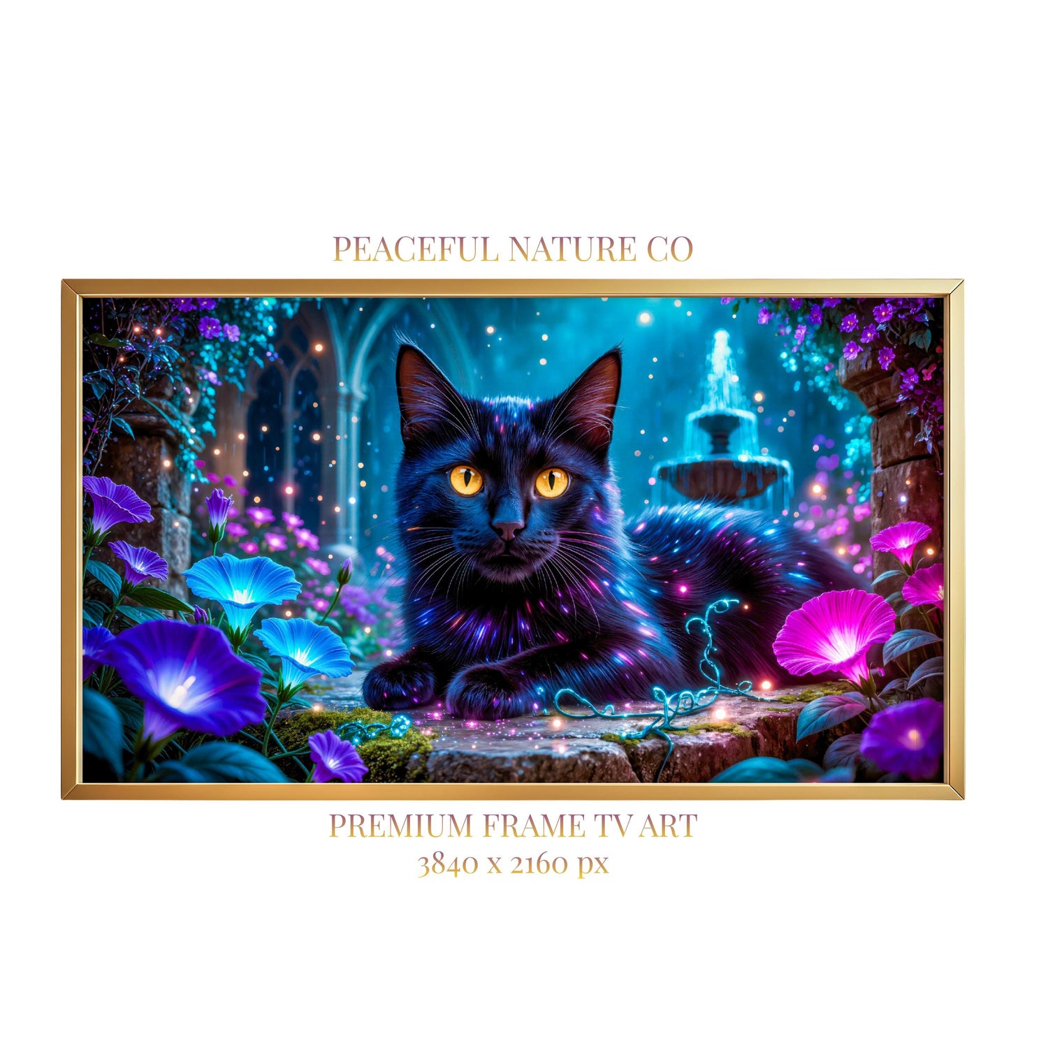 Enchanted Garden Black Cat Art | Fantasy 4K TV Display (Digital Download)