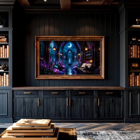 Black Cat Conservatory Art | Moonlit Gothic Library Frame TV (Digital Download)