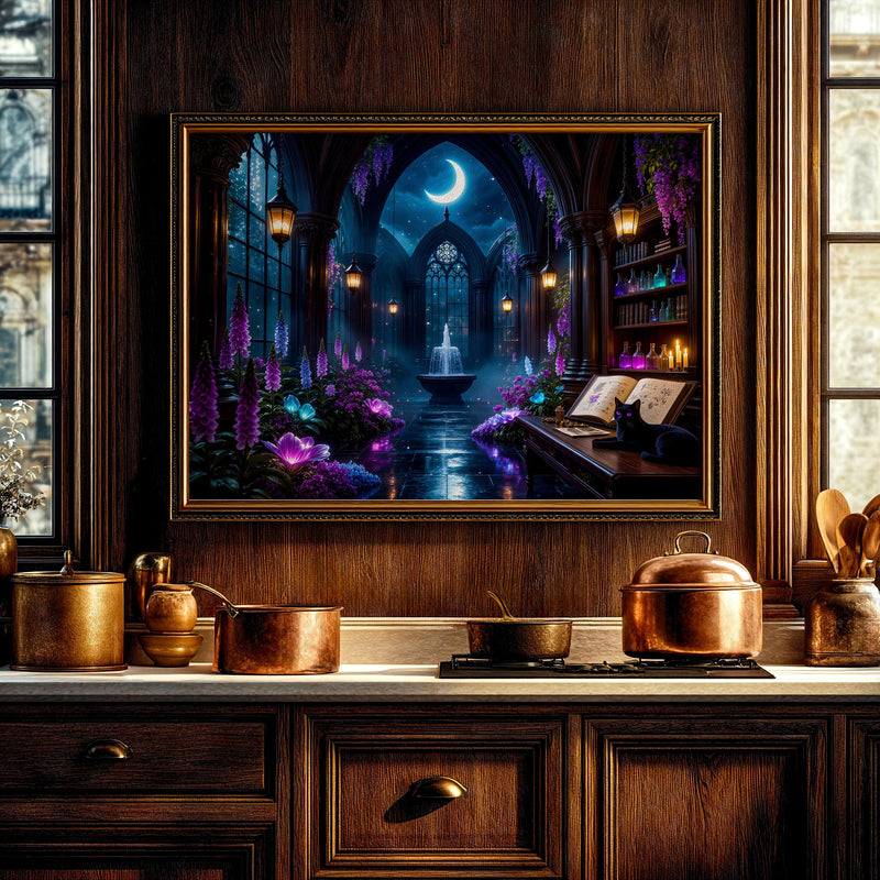 Black Cat Conservatory Art | Moonlit Gothic Library Frame TV (Digital Download)