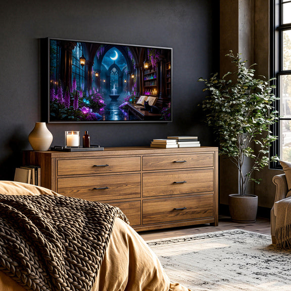Black Cat Conservatory Art | Moonlit Gothic Library Frame TV (Digital Download)
