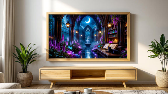 Black Cat Conservatory Art | Moonlit Gothic Library Frame TV (Digital Download)
