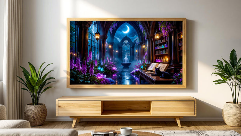 Black Cat Conservatory Art | Moonlit Gothic Library Frame TV (Digital Download)