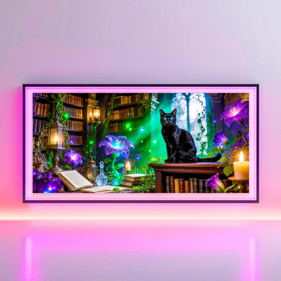 Black Cat Witch Library Art | Gothic Dark Academia Decor (Digital Download)