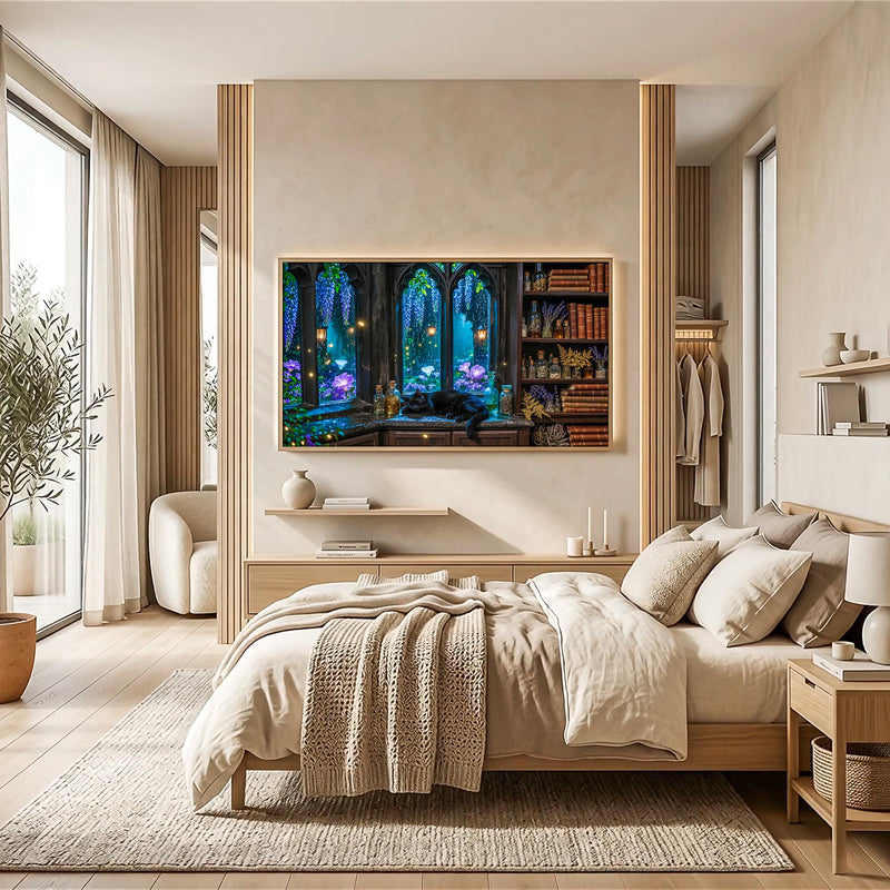 Sleeping Black Cat Frame TV Art | Gothic Cottagecore Digital Download