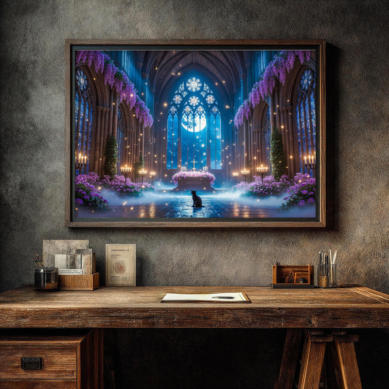 Gothic Cathedral Black Cat Art | Moonlit Sanctuary Frame TV (Digital Download)