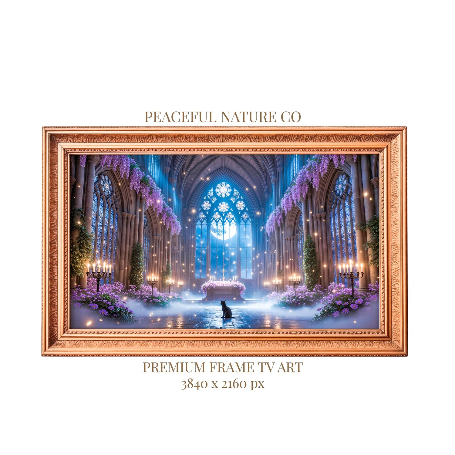 Gothic Cathedral Black Cat Art | Moonlit Sanctuary Frame TV (Digital Download)