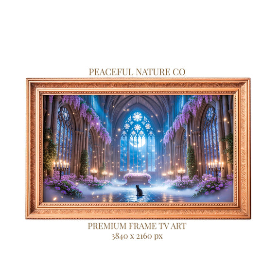 Gothic Cathedral Black Cat Art | Moonlit Sanctuary Frame TV (Digital Download)