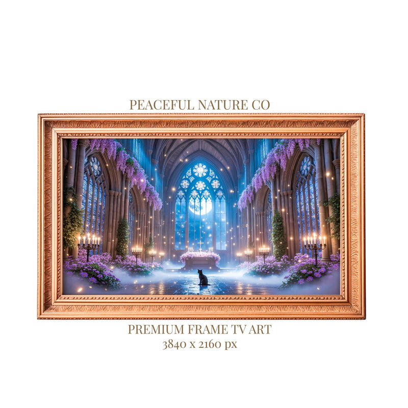 Gothic Cathedral Black Cat Art | Moonlit Sanctuary Frame TV (Digital Download)