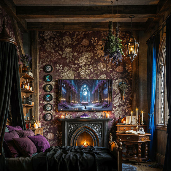 Gothic Cathedral Black Cat Art | Moonlit Sanctuary Frame TV (Digital Download)