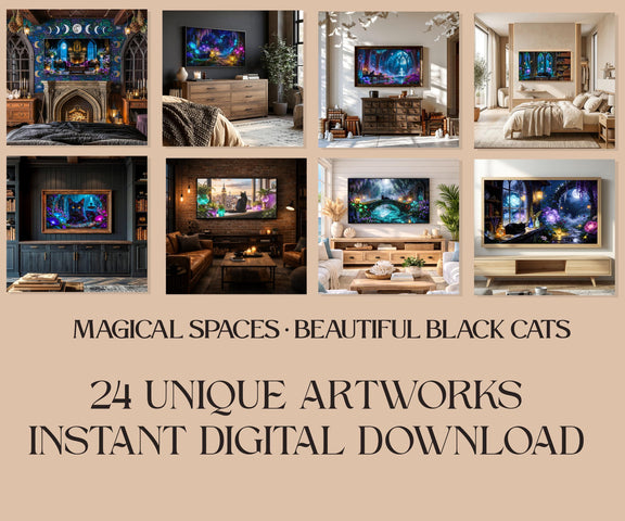 24 Gothic Black Cat Frame TV Art, Dark Academia Fantasy Decor (4K Digital Download)