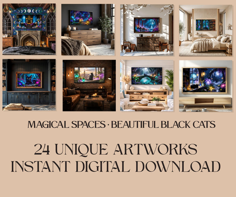 24 Gothic Black Cat Frame TV Art, Dark Academia Fantasy Decor (4K Digital Download)