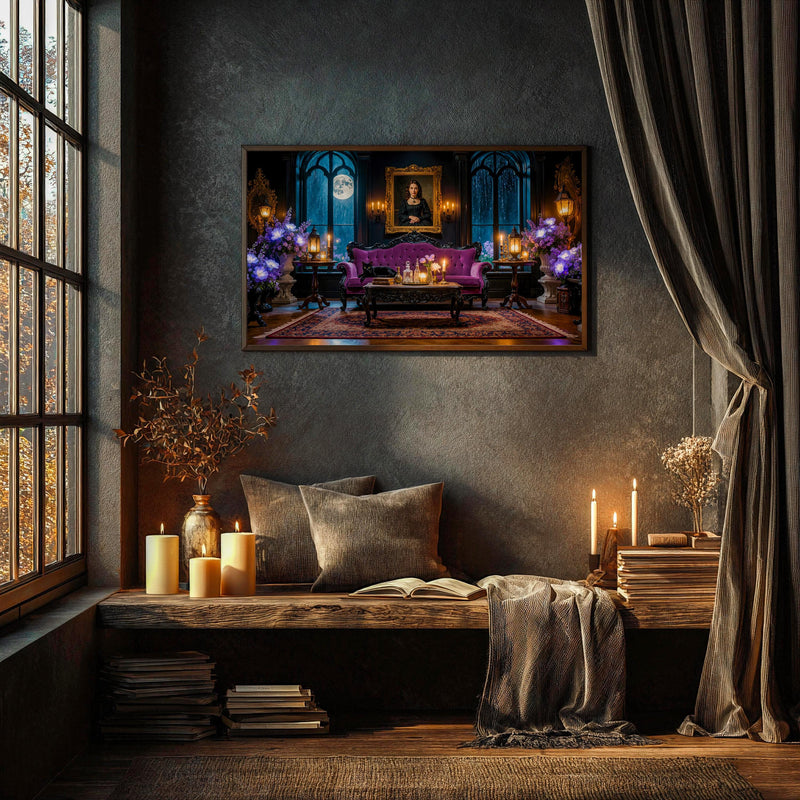 Black Cat Gothic Parlor Art | Moonlit Victorian TV Artwork (Digital Download)