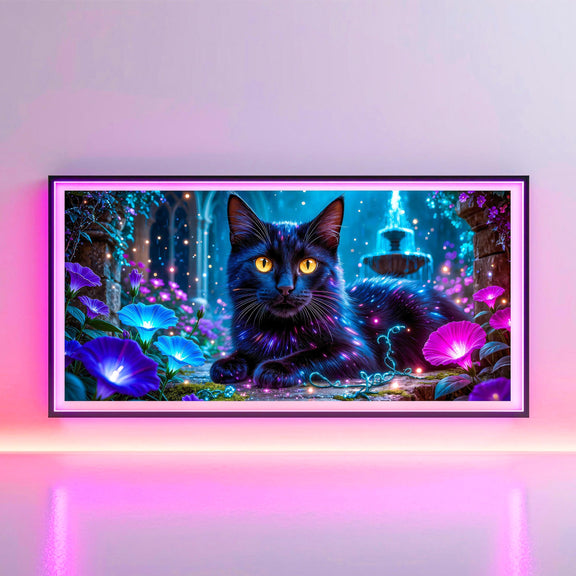 Enchanted Garden Black Cat Art | Fantasy 4K TV Display (Digital Download)