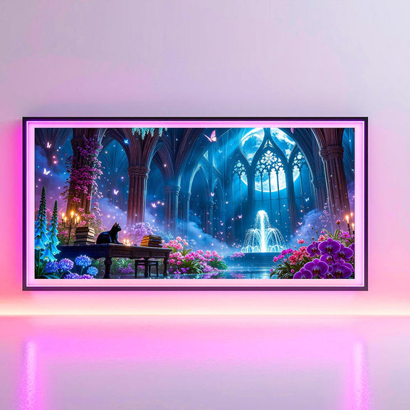 Black Cat Moonlit Sanctuary Frame TV Art | Gothic Fantasy Garden (Digital Download)