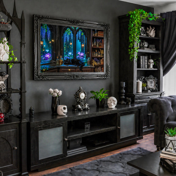 Sleeping Black Cat Frame TV Art | Gothic Cottagecore Digital Download