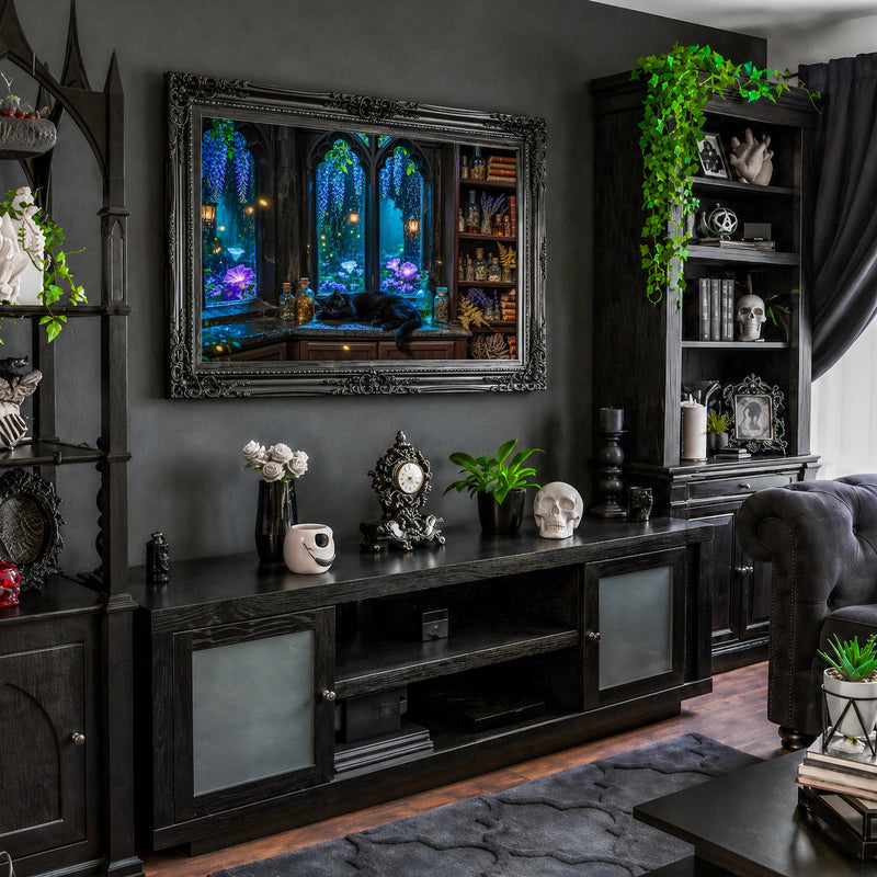 Sleeping Black Cat Frame TV Art | Gothic Cottagecore Digital Download