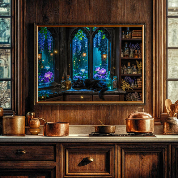 Sleeping Black Cat Frame TV Art | Gothic Cottagecore Digital Download