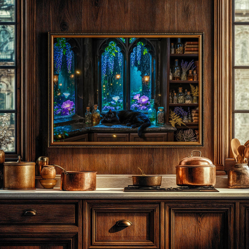 Sleeping Black Cat Frame TV Art | Gothic Cottagecore Digital Download
