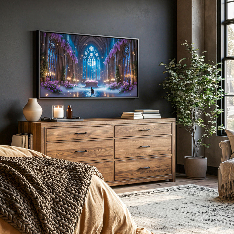 Gothic Cathedral Black Cat Art | Moonlit Sanctuary Frame TV (Digital Download)