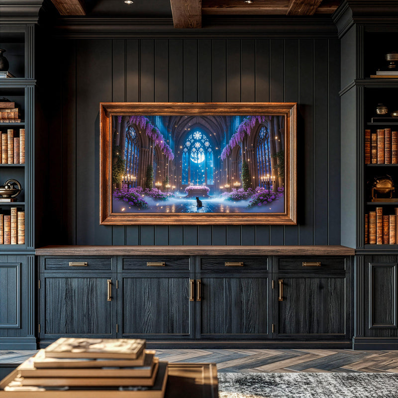 Gothic Cathedral Black Cat Art | Moonlit Sanctuary Frame TV (Digital Download)