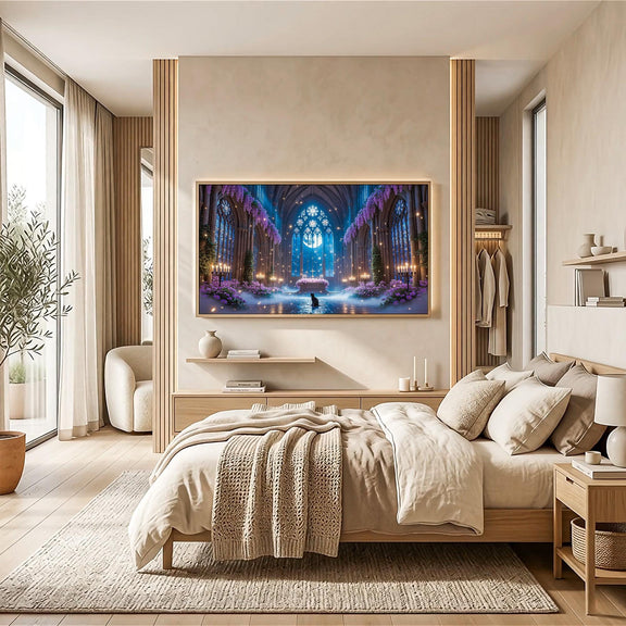 Gothic Cathedral Black Cat Art | Moonlit Sanctuary Frame TV (Digital Download)