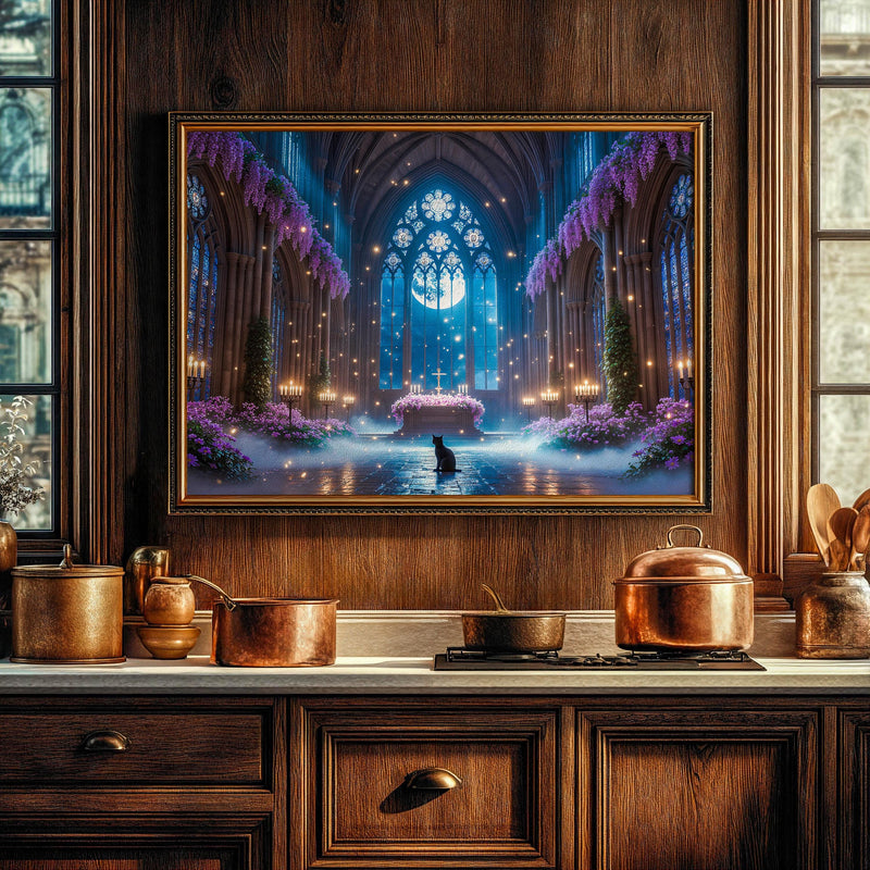 Gothic Cathedral Black Cat Art | Moonlit Sanctuary Frame TV (Digital Download)