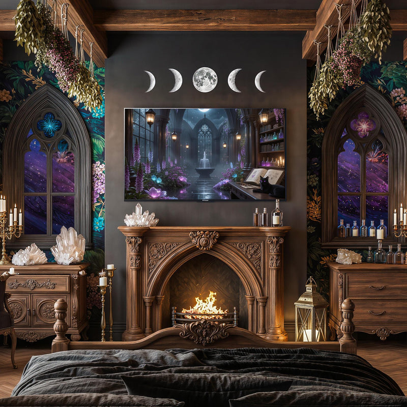 Black Cat Conservatory Art | Moonlit Gothic Library Frame TV (Digital Download)