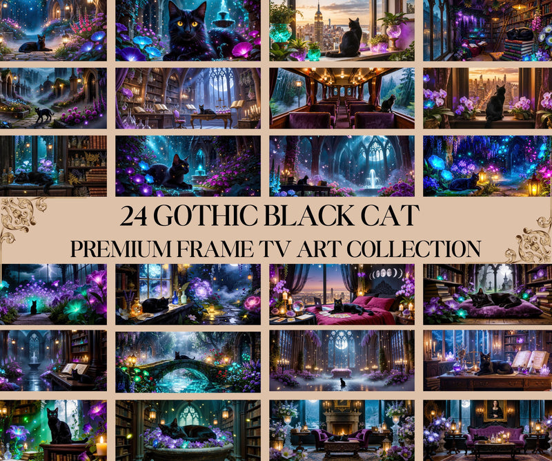 24 Gothic Black Cat Frame TV Art, Dark Academia Fantasy Decor (4K Digital Download)