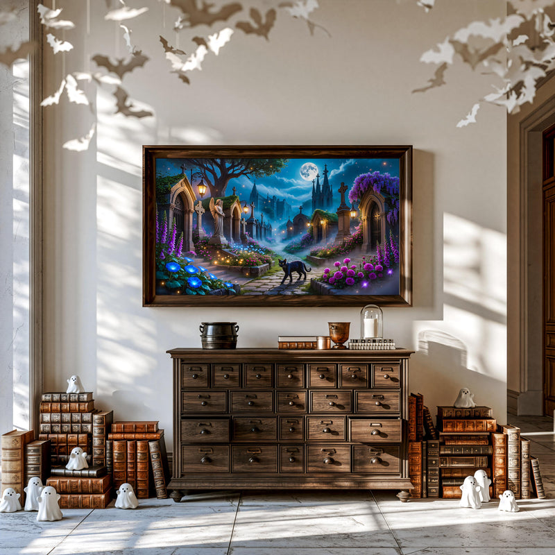 24 Gothic Black Cat Frame TV Art, Dark Academia Fantasy Decor (4K Digital Download)