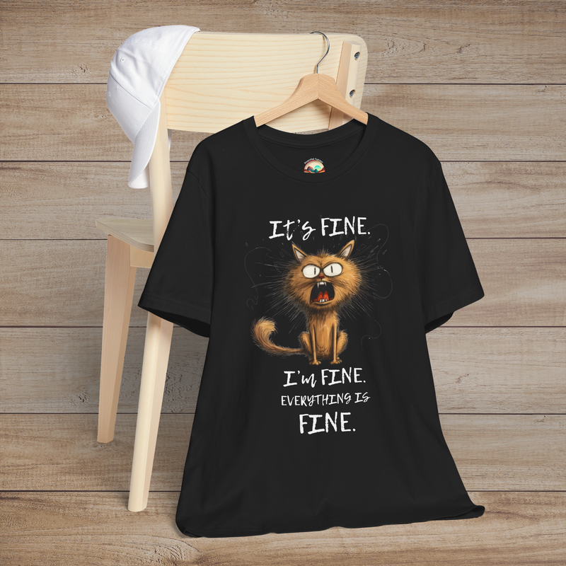 The "It’s Fine I’m Fine" T-Shirt – Funny Stressed Out Cat Tee Black