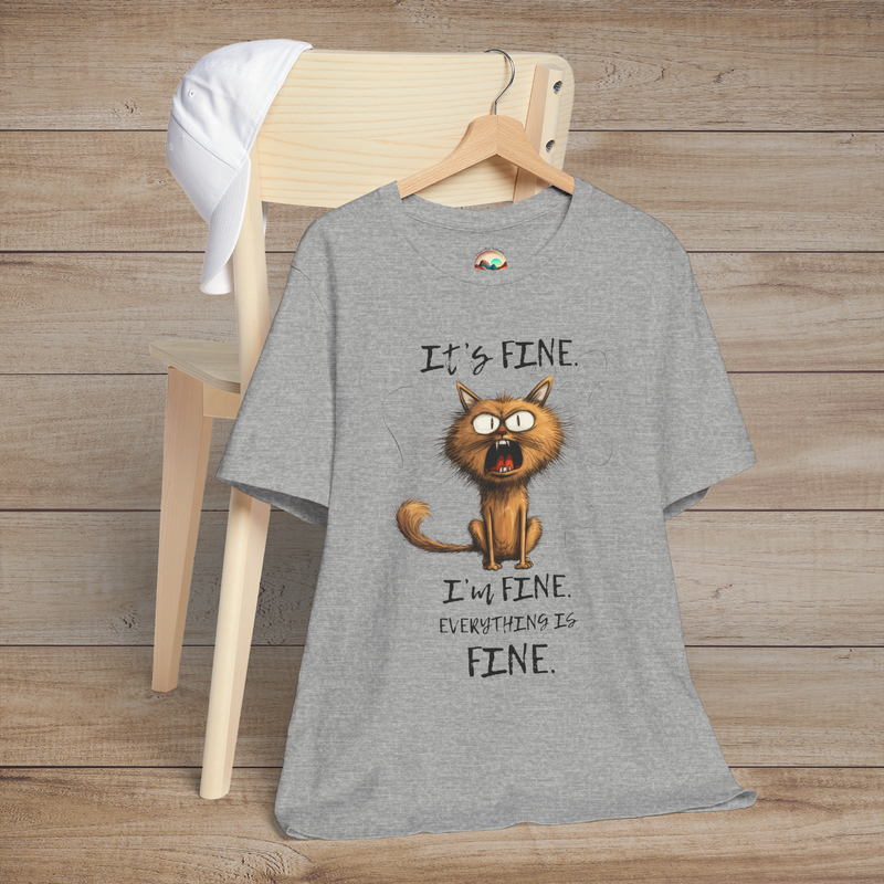 The "It’s Fine I’m Fine" T-Shirt – Funny Stressed Out Cat Tee Athletic Heather