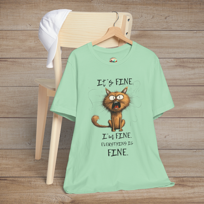 The "It’s Fine I’m Fine" T-Shirt – Funny Stressed Out Cat Tee Mint