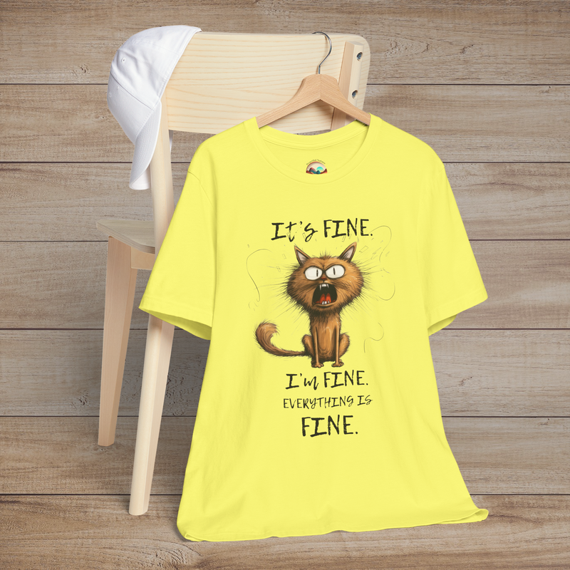 The "It’s Fine I’m Fine" T-Shirt – Funny Stressed Out Cat Tee Yellow