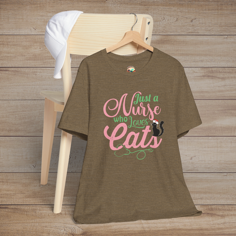 The Just a Nurse Who Loves Cats T-Shirt - Cute Feline Nurse Tee Heather Olive
