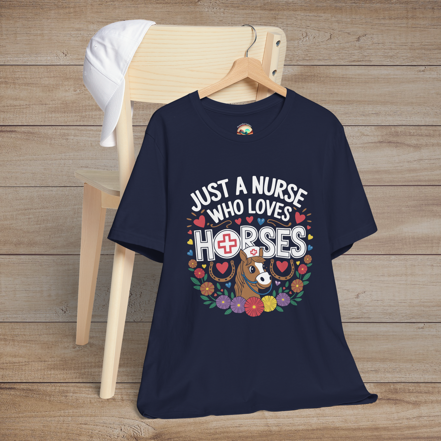Just a Nurse Who Loves Horses T-Shirt - Cute Equestrian Tee Navy