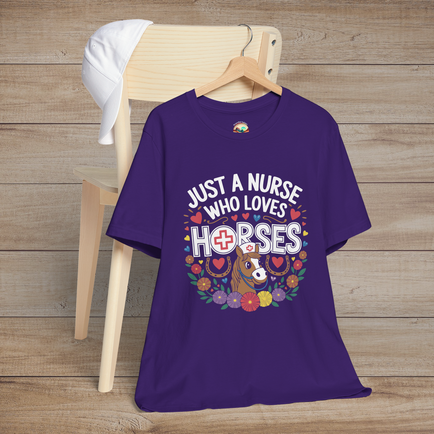 Just a Nurse Who Loves Horses T-Shirt - Cute Equestrian Tee Team Purple