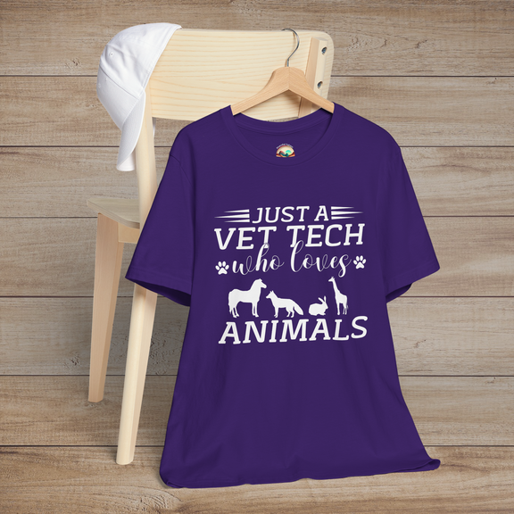 Just a Vet Tech Who Loves Animals T-Shirt - Cute Vet Tech Tee Team Purple