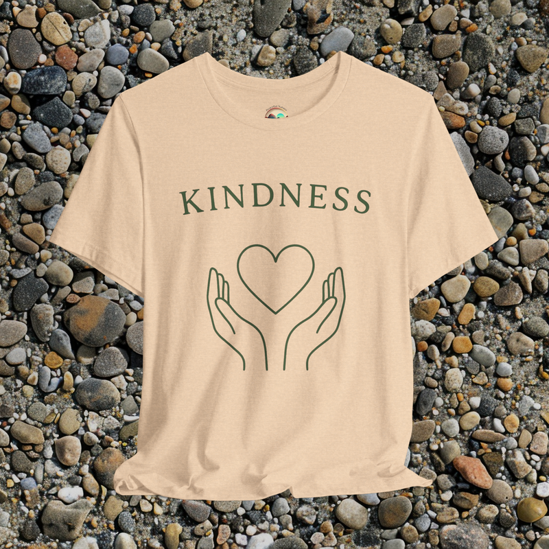 🧡 The Kindness T-Shirt – Minimalist Heart & Hands Graphic Tee for Gentle Souls Heather Sand Dune