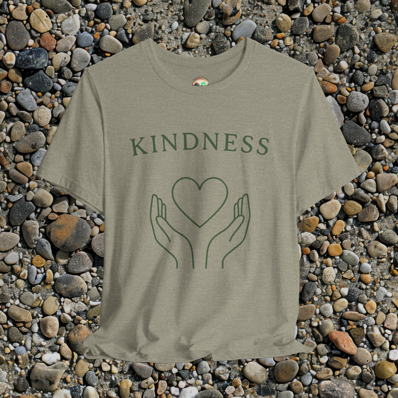 🧡 The Kindness T-Shirt – Minimalist Heart & Hands Graphic Tee for Gentle Souls Heather Stone
